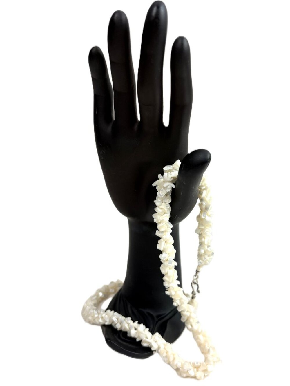 Vintage White Mother of Pearl Puka Shell Chip Strand Necklace Coastal Beachy